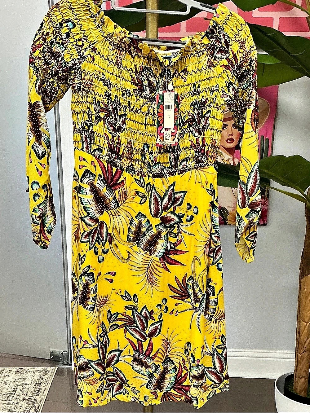 Farm Rio Floral Mini Dress in Yellow Size Small NWT